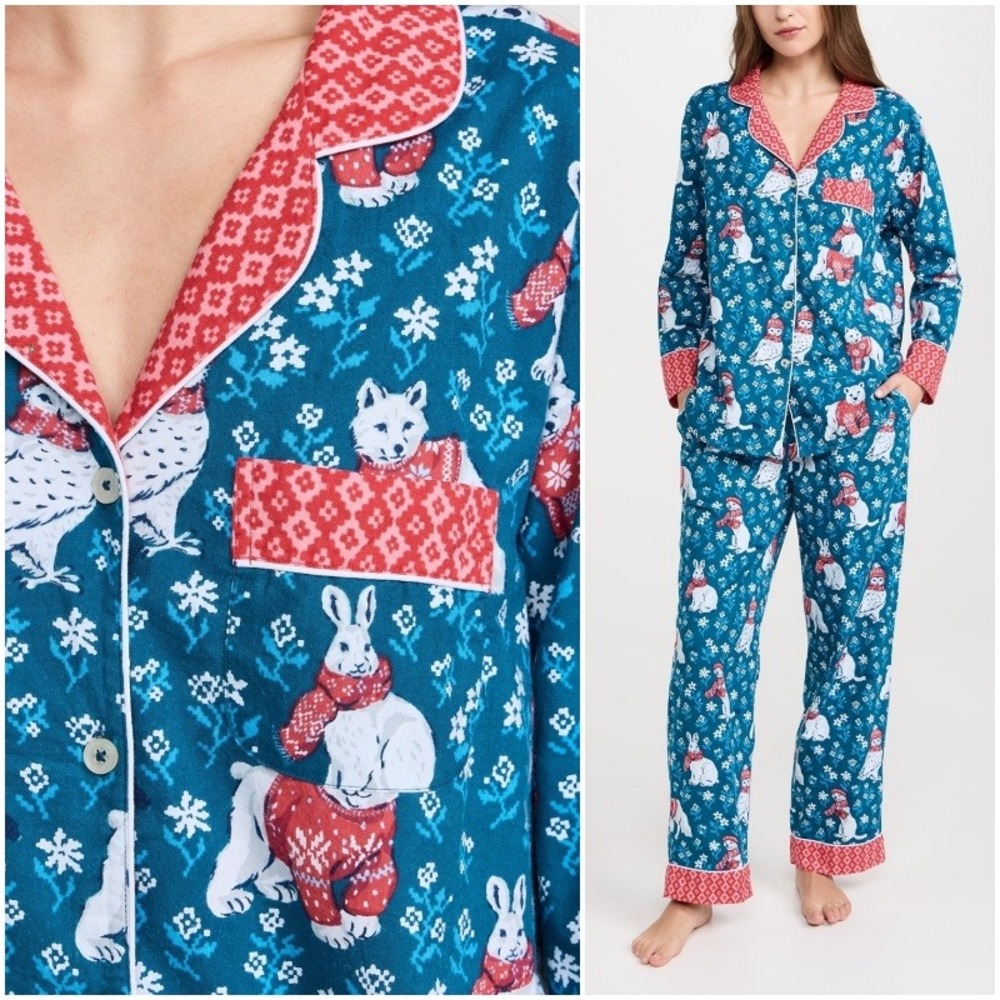 Printfresh Bundled Up Pajama Top M Winter Animal Organic Cotton Button Up Shirt